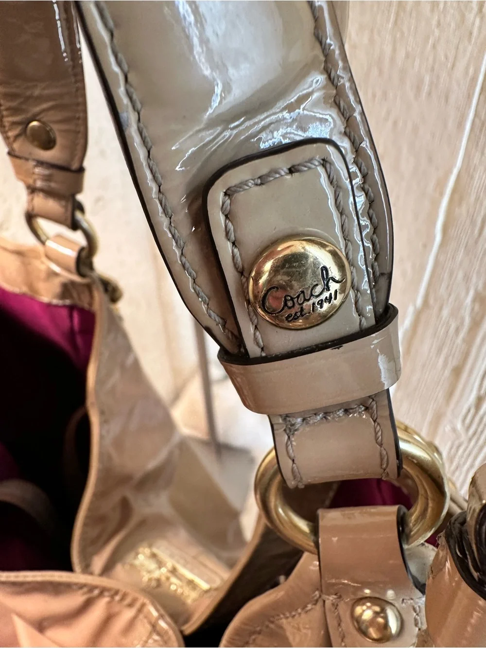 REHAB ME - Coach Blush Patent Leather Hobo with Gold Hardware
